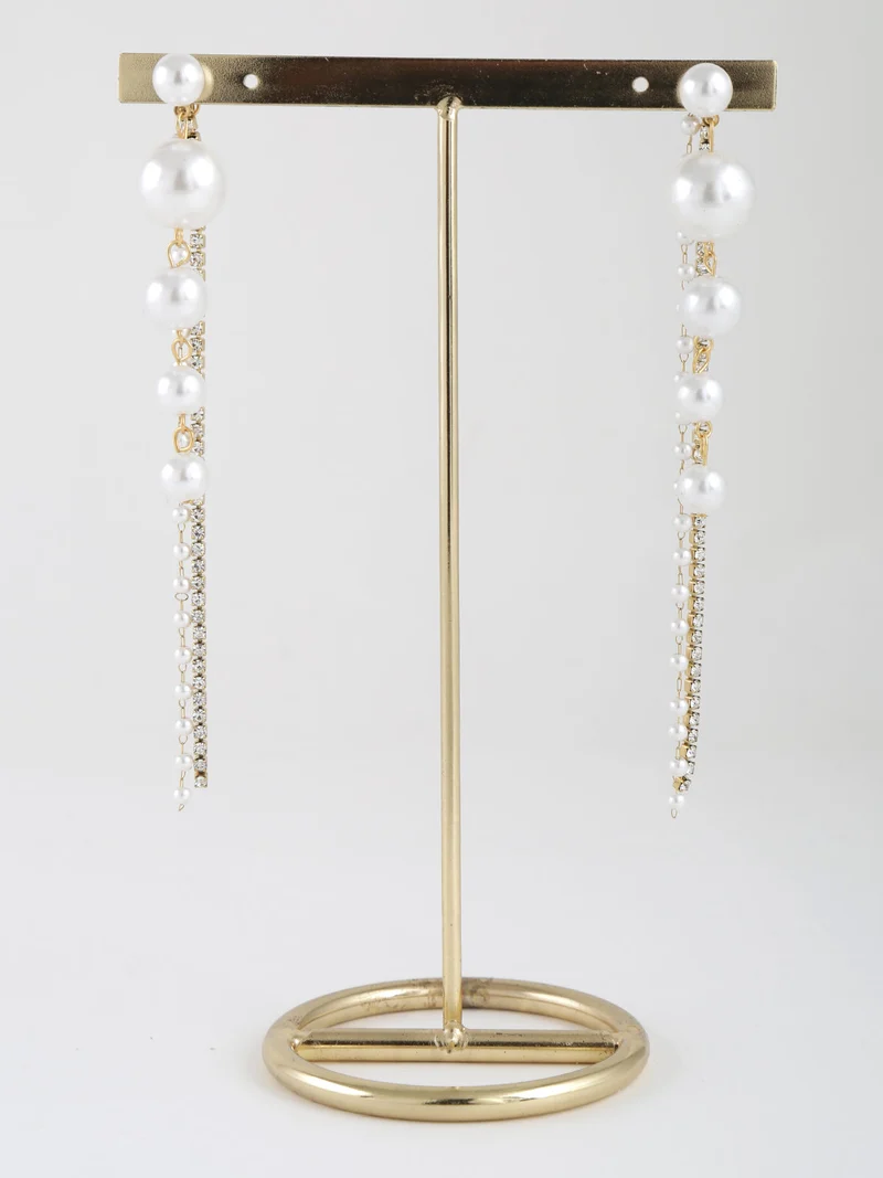 Orecchini pendenti da donna con perle e strass - oro