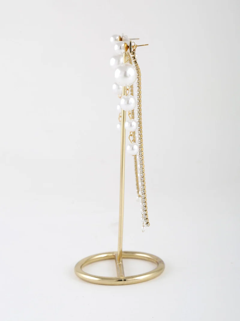 Orecchini pendenti da donna con perle e strass - oro