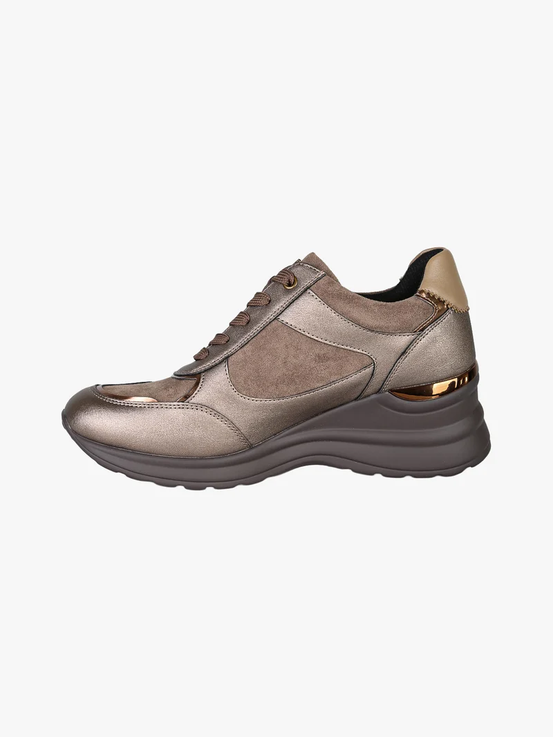 Sneakers donna con zeppa lacci e zip - bronzo