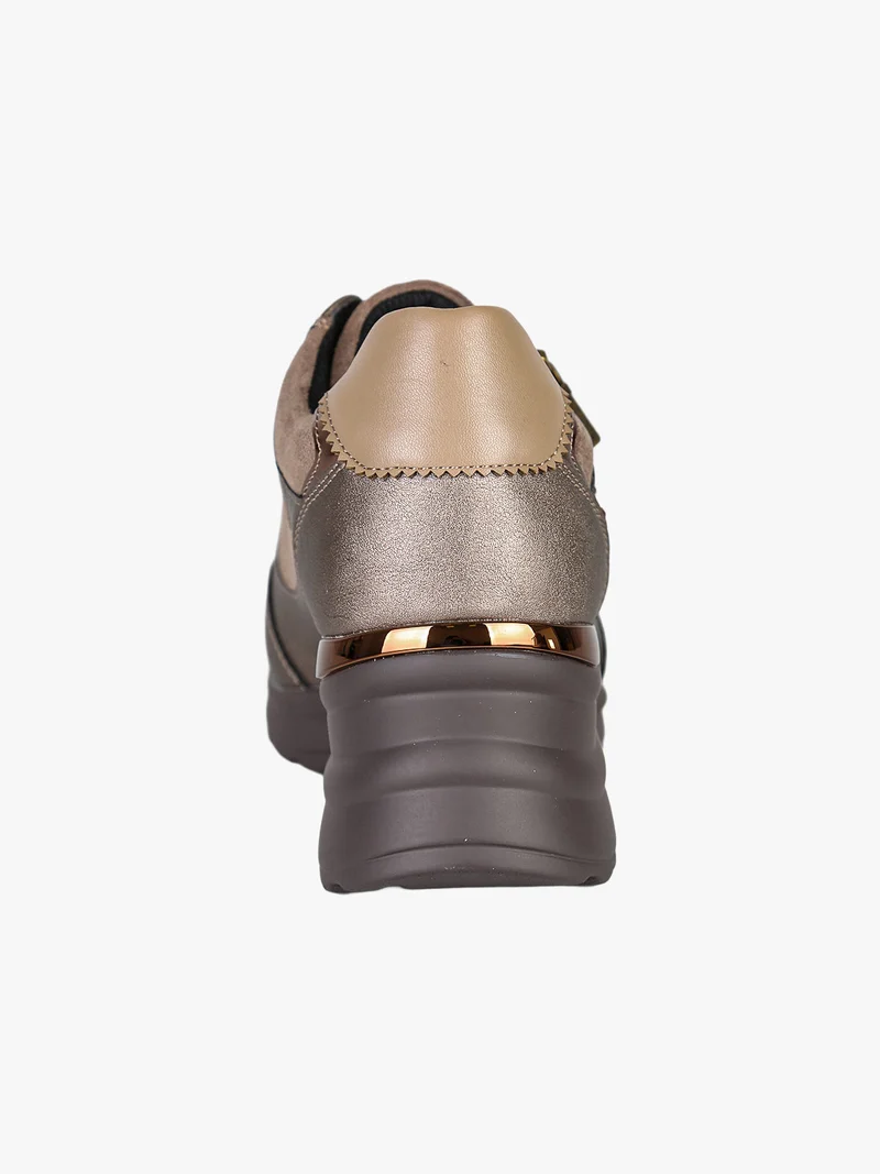 Sneakers donna con zeppa lacci e zip - bronzo