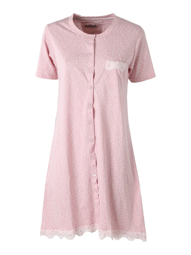 DOTLOVE camicia da notte in cotone a maniche corte con taschino - rosa