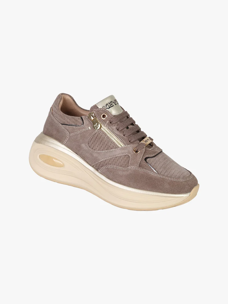 Sneakers donna in pelle scamosciata con zeppa air - taupe