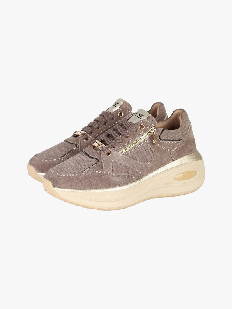 Sneakers donna in pelle scamosciata con zeppa air - taupe
