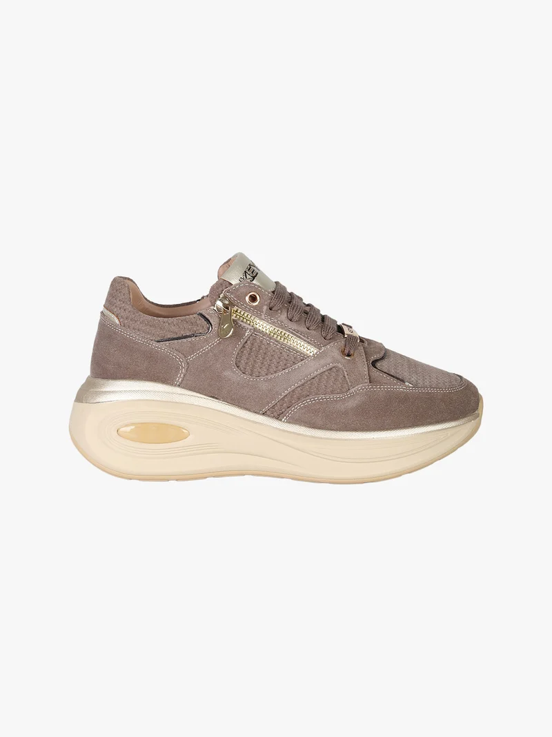 Sneakers donna in pelle scamosciata con zeppa air - taupe