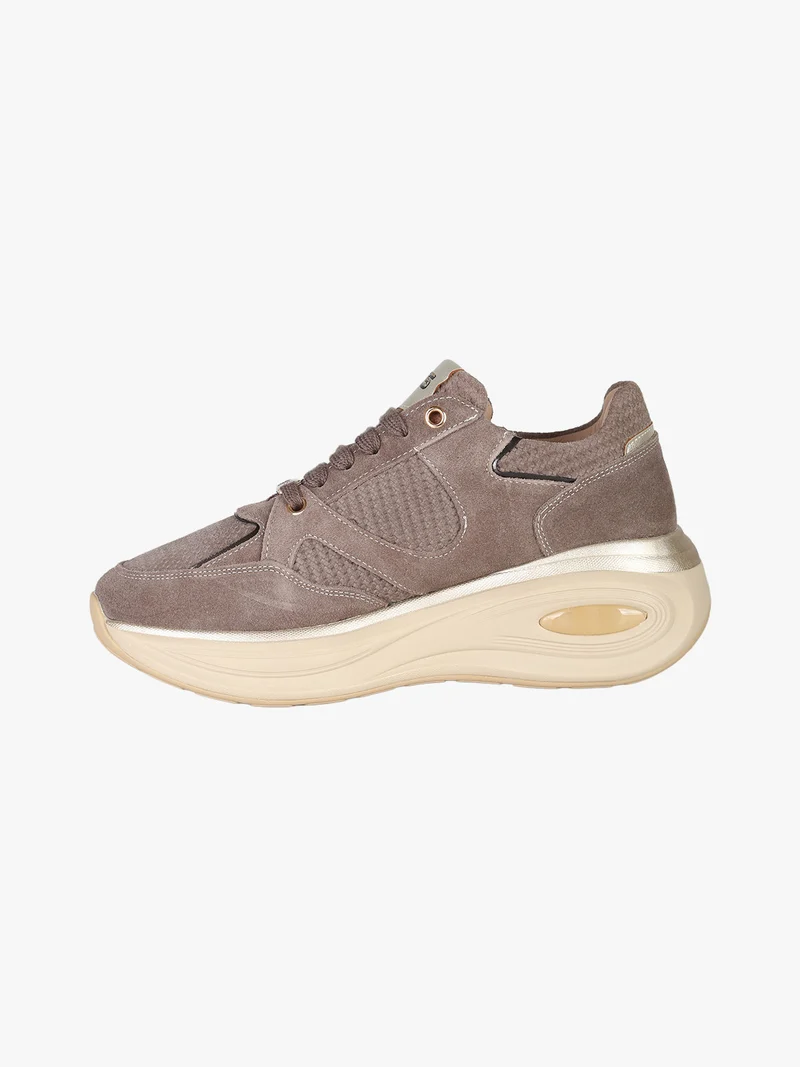Sneakers donna in pelle scamosciata con zeppa air - taupe