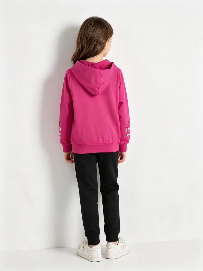 Completo tuta da ragazza 2 pezzi con cappuccio - fucsia