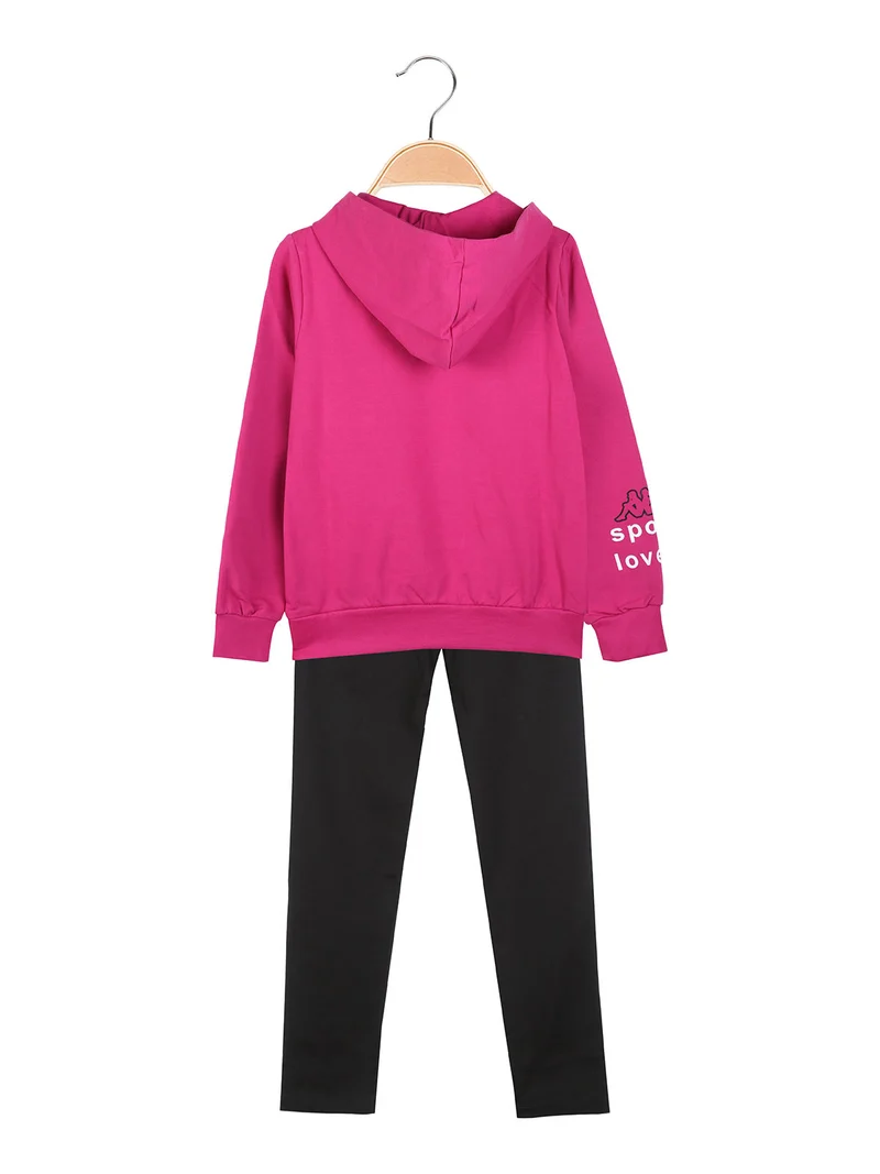 Completo tuta da ragazza 2 pezzi con cappuccio - fucsia