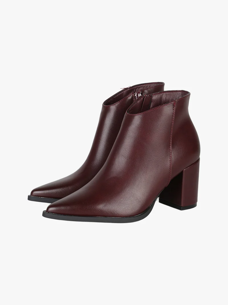 Stivaletti donna con tacco largo e zip - bordeaux