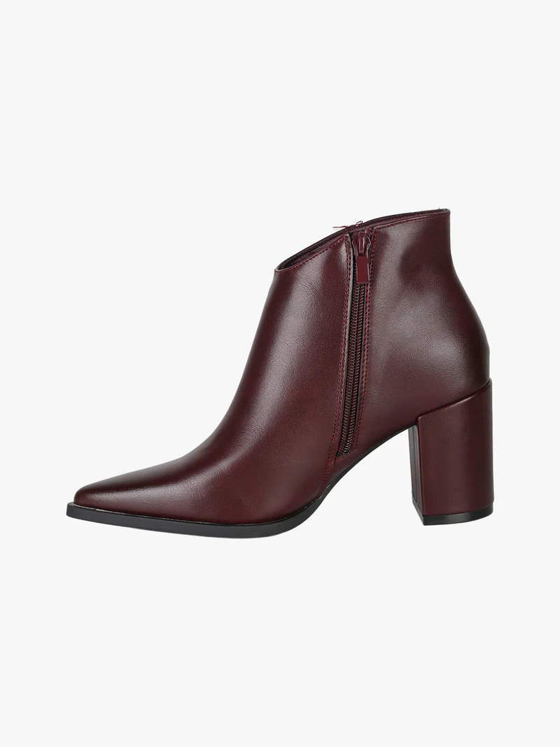 Stivaletti donna con tacco largo e zip - bordeaux
