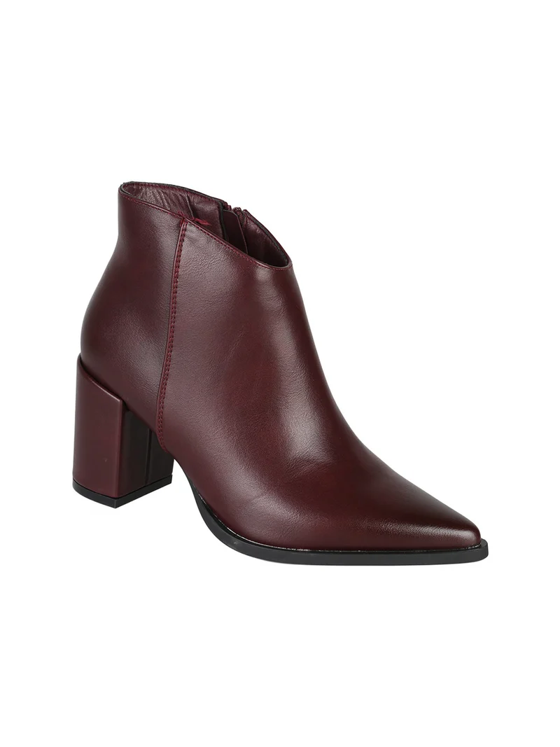 Stivaletti donna con tacco largo e zip - bordeaux