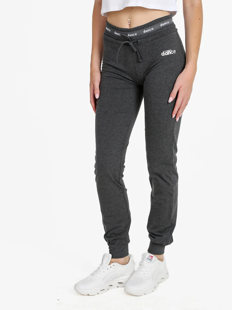 Pantaloni donna sportivi con coulisse e polsini - grigio scuro