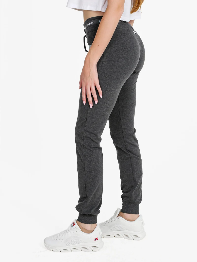 Pantaloni donna sportivi con coulisse e polsini - grigio scuro