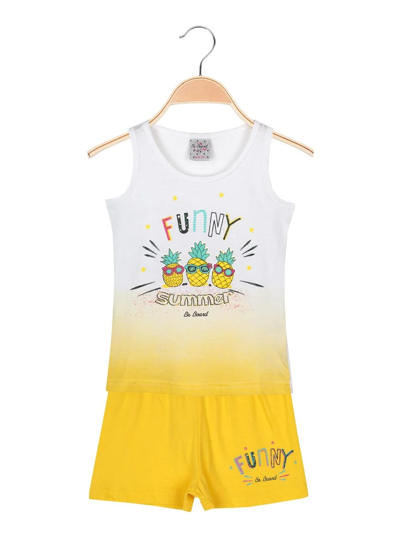 Canotta girocollo con disegni + shorts gialli completo 2 pezzi in cotone - bianco