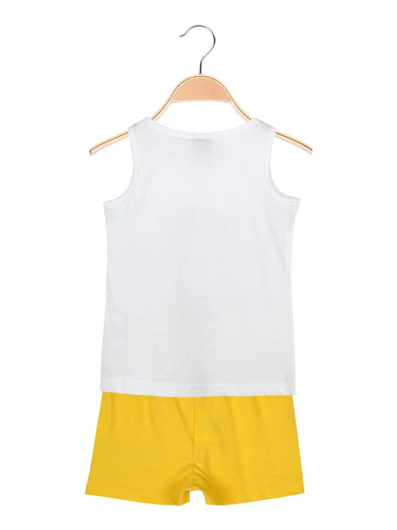 Canotta girocollo con disegni + shorts gialli completo 2 pezzi in cotone - bianco