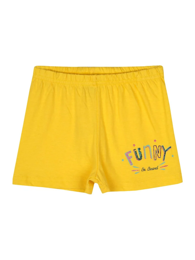 Canotta girocollo con disegni + shorts gialli completo 2 pezzi in cotone - bianco