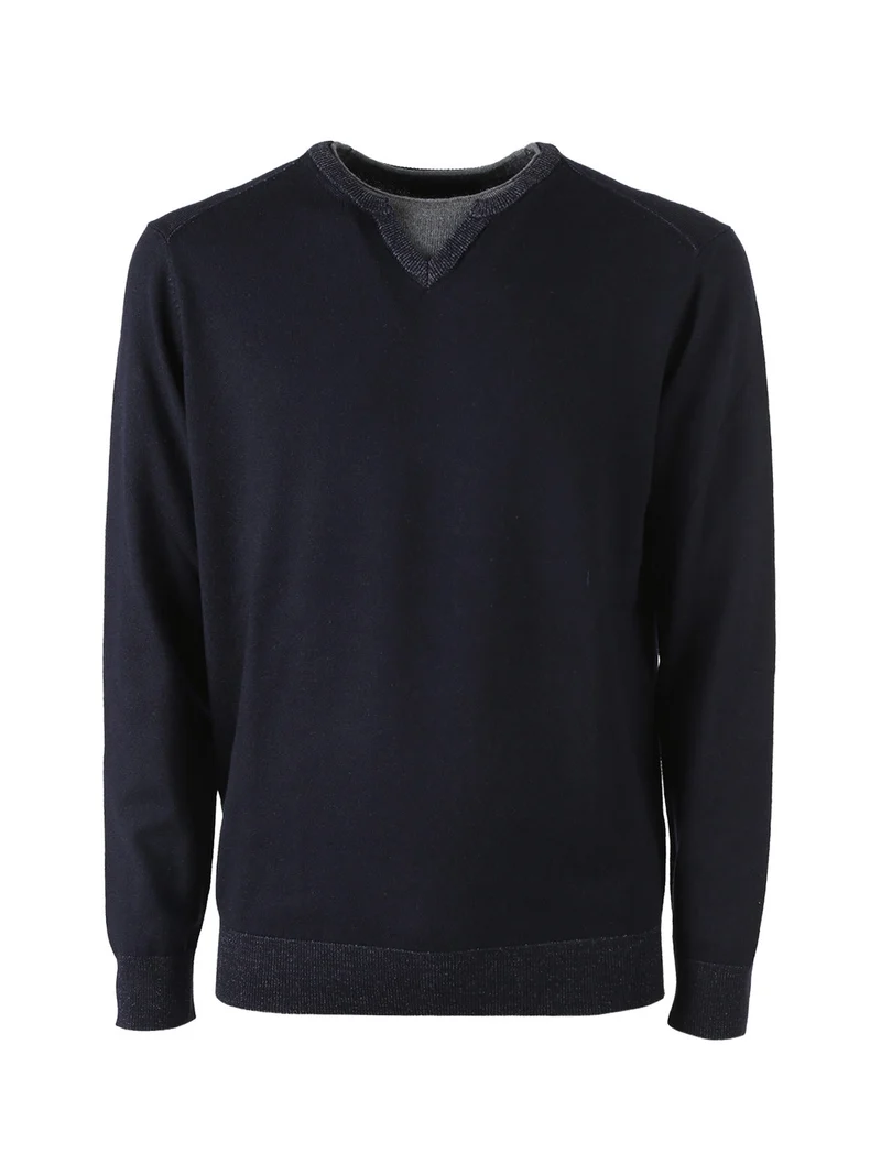 Pullover da uomo in maglia con doppio scollo - blu scuro