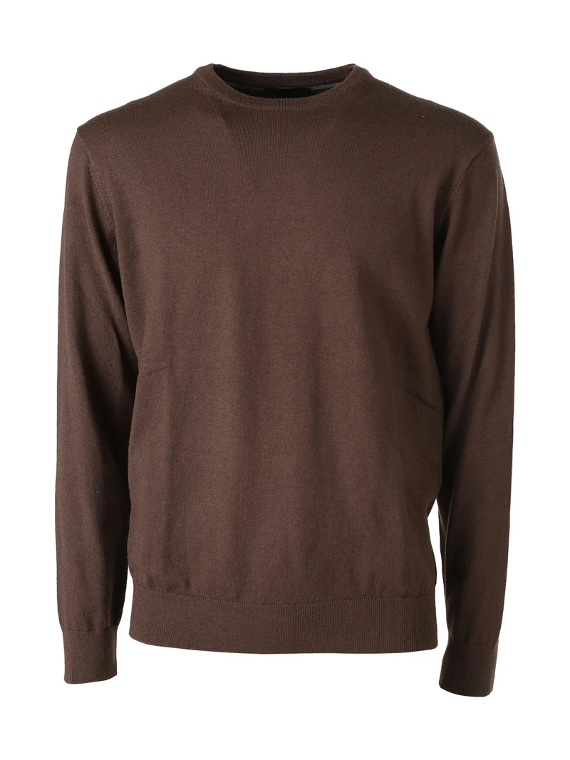 Pullover da uomo in maglia con scollo tondo - moro