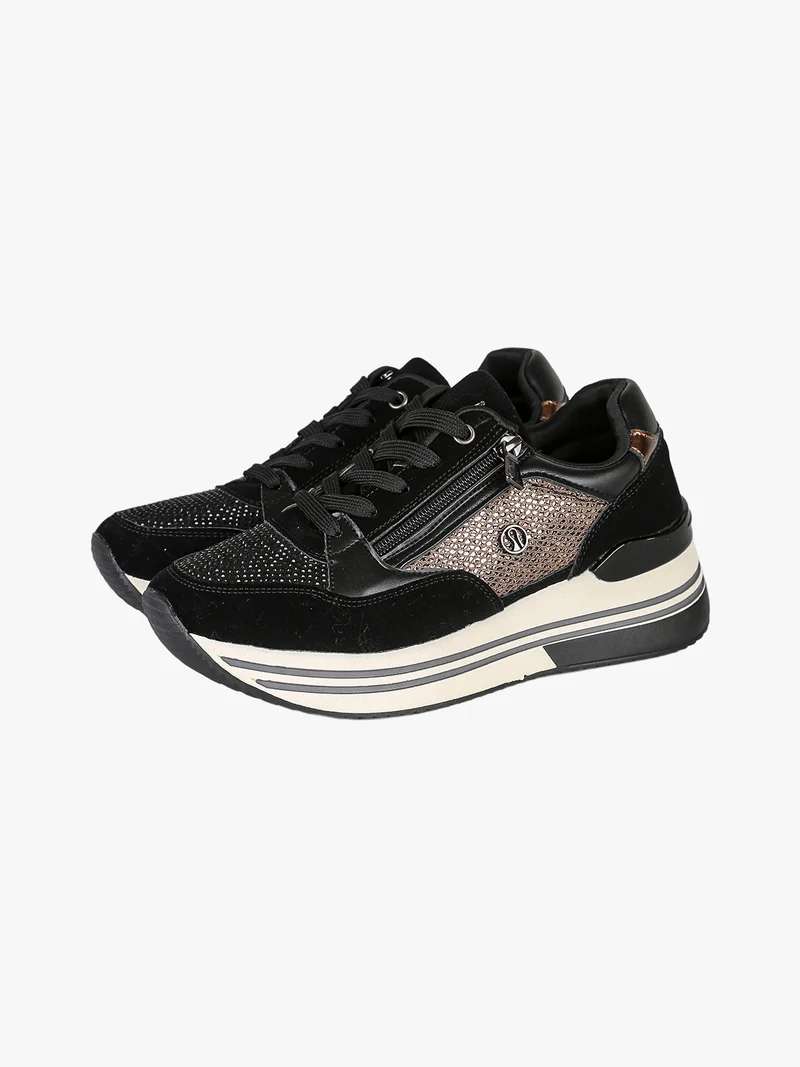 Sneakers donna con platform e strass - nero
