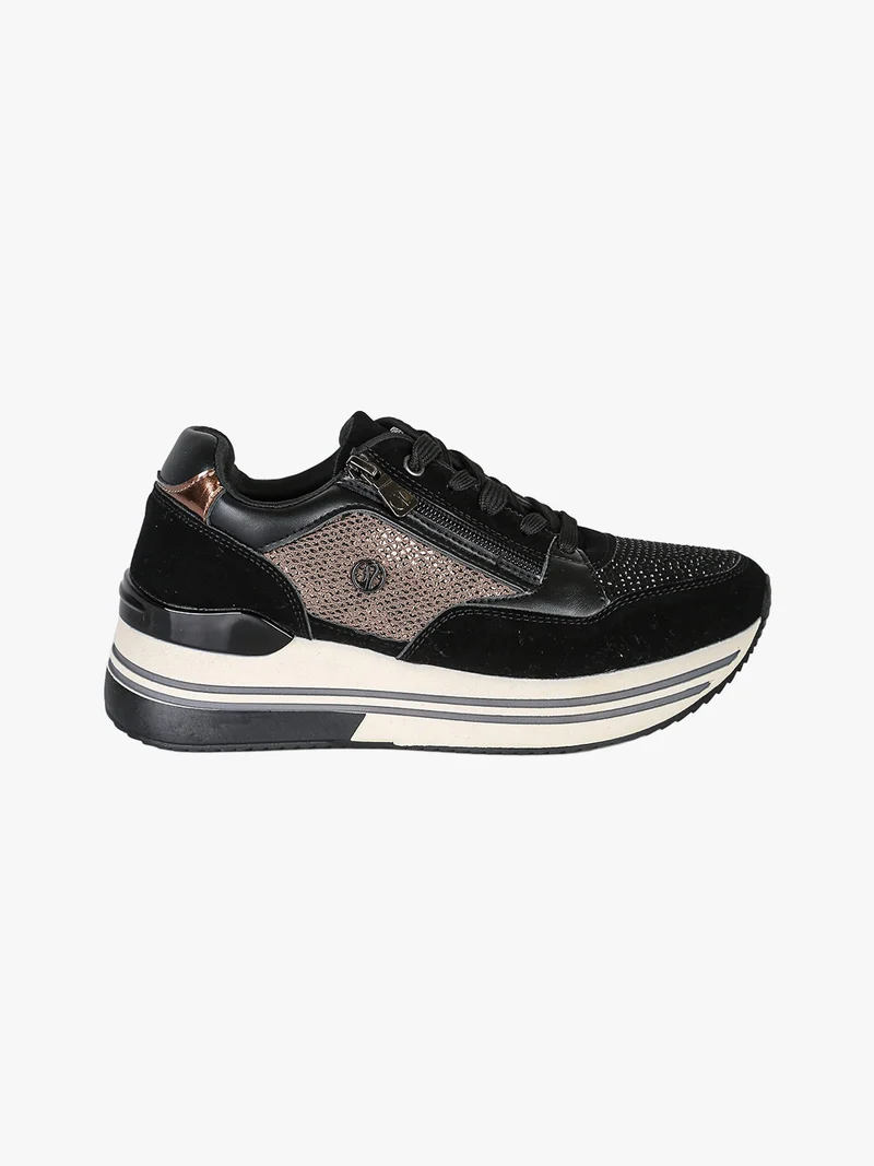 Sneakers donna con platform e strass - nero