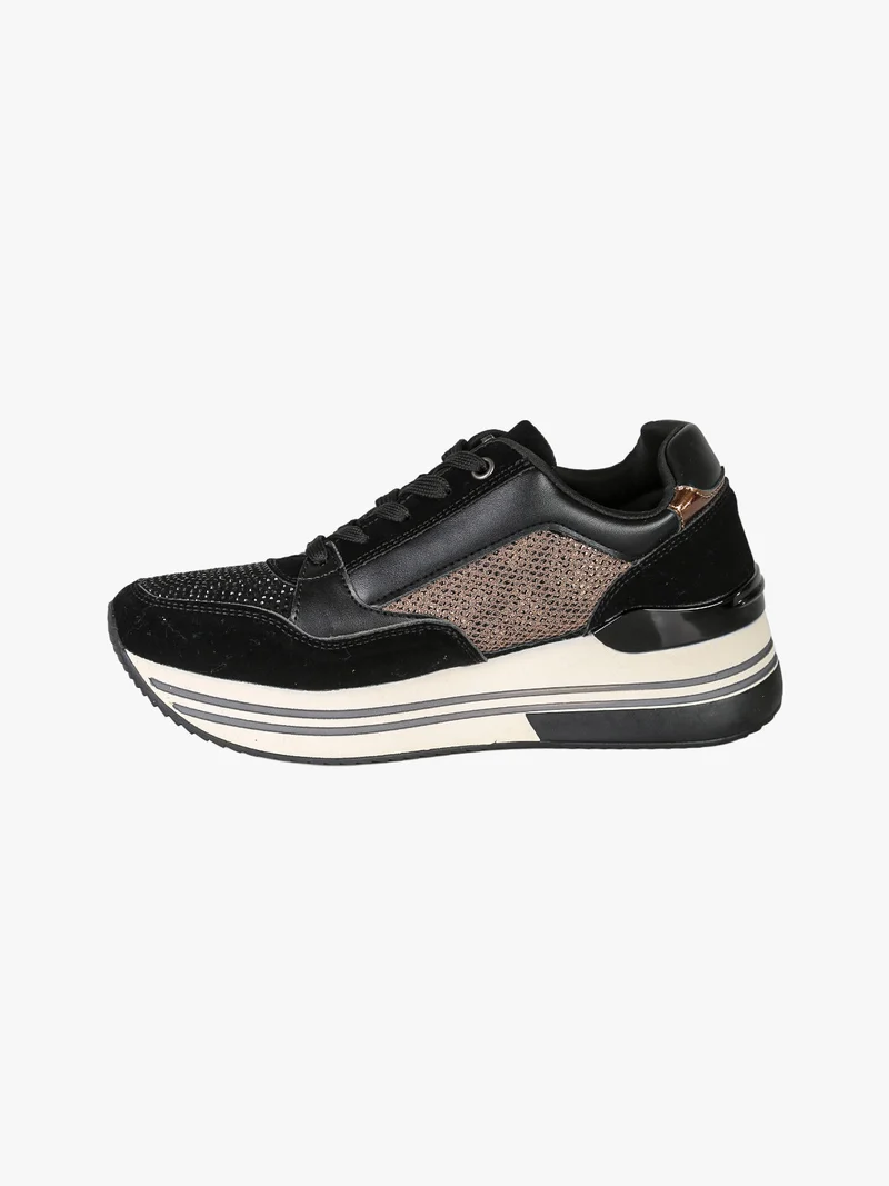 Sneakers donna con platform e strass - nero
