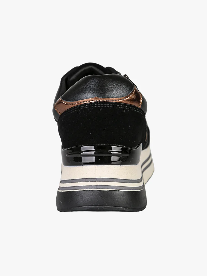 Sneakers donna con platform e strass - nero