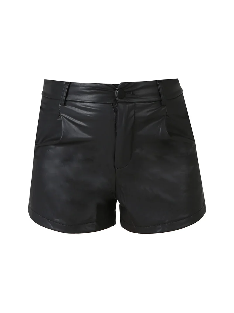 Shorts donna in ecopelle con interno simil pile - nero