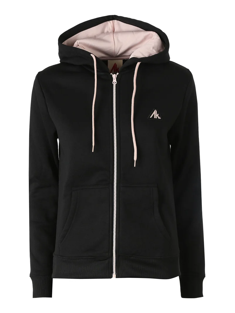Felpa donna full zip con cappuccio e interno felpato - nero