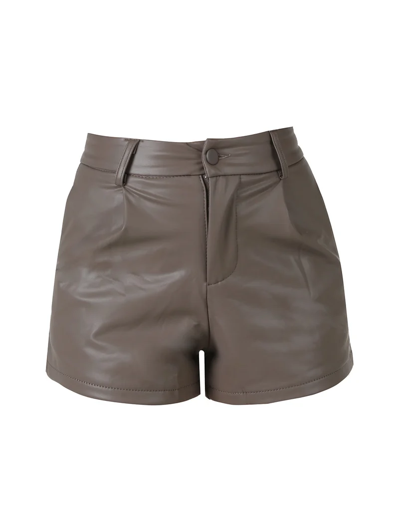 Shorts donna in ecopelle con interno simil pile - fango