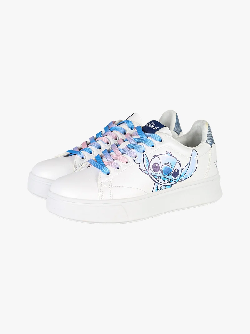 Stitch sneakers stringate da donna con platform - bianco