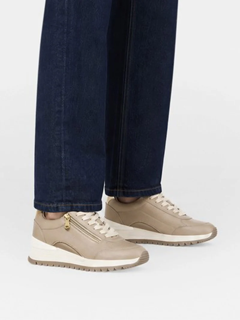 DESYA Sneakers donna in pelle con zeppa - beige