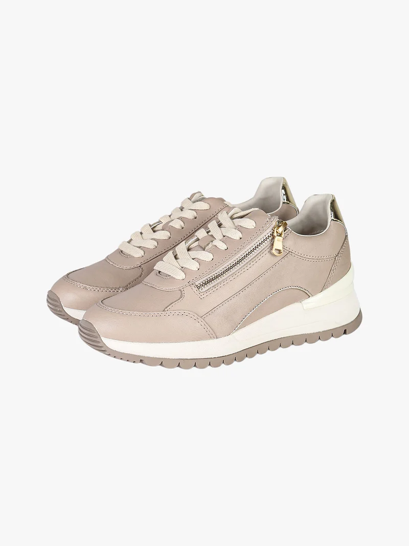 DESYA Sneakers donna in pelle con zeppa - beige