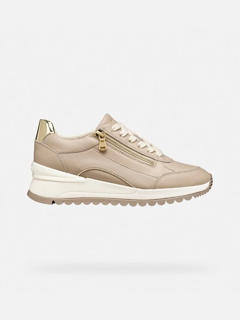 DESYA Sneakers donna in pelle con zeppa - beige