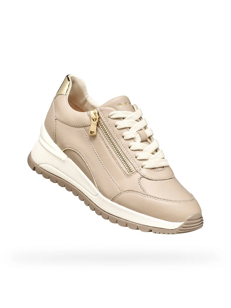 DESYA Sneakers donna in pelle con zeppa - beige