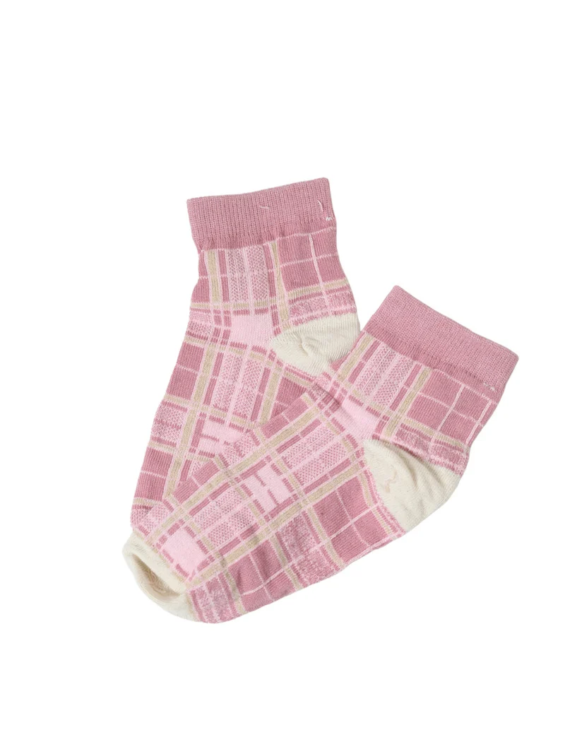 Pigiama lungo da donna a costine con pantaloni a quadri in cotone e calze incluse - rosa