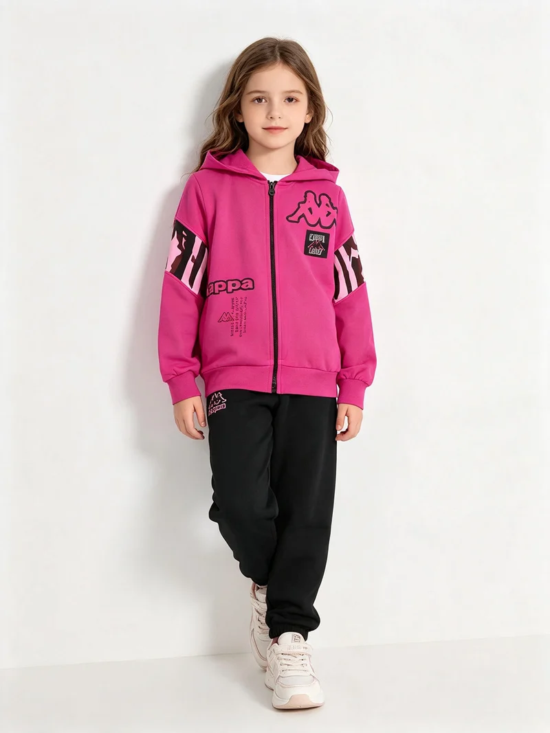 Completo tuta da bambina 2 pezzi full zip con cappuccio - fucsia