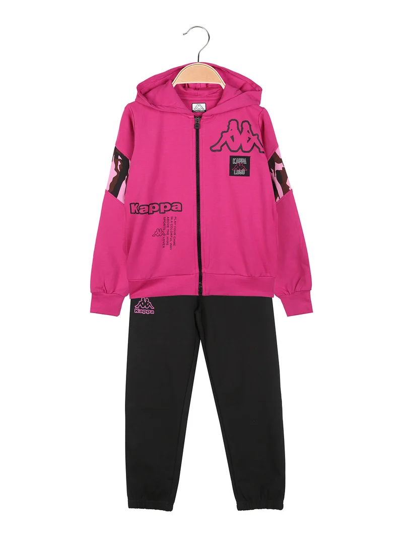 Completo tuta da bambina 2 pezzi full zip con cappuccio - fucsia