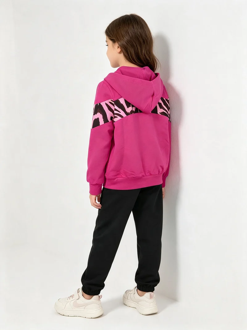 Completo tuta da bambina 2 pezzi full zip con cappuccio - fucsia