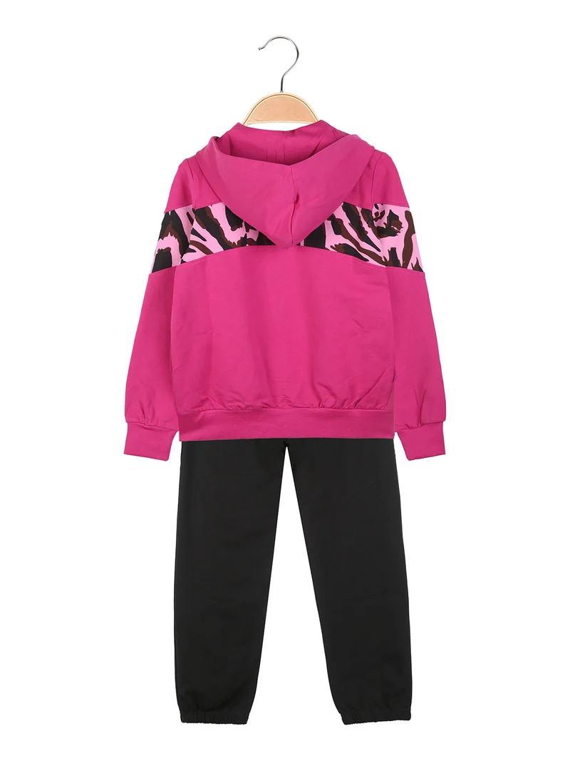 Completo tuta da bambina 2 pezzi full zip con cappuccio - fucsia