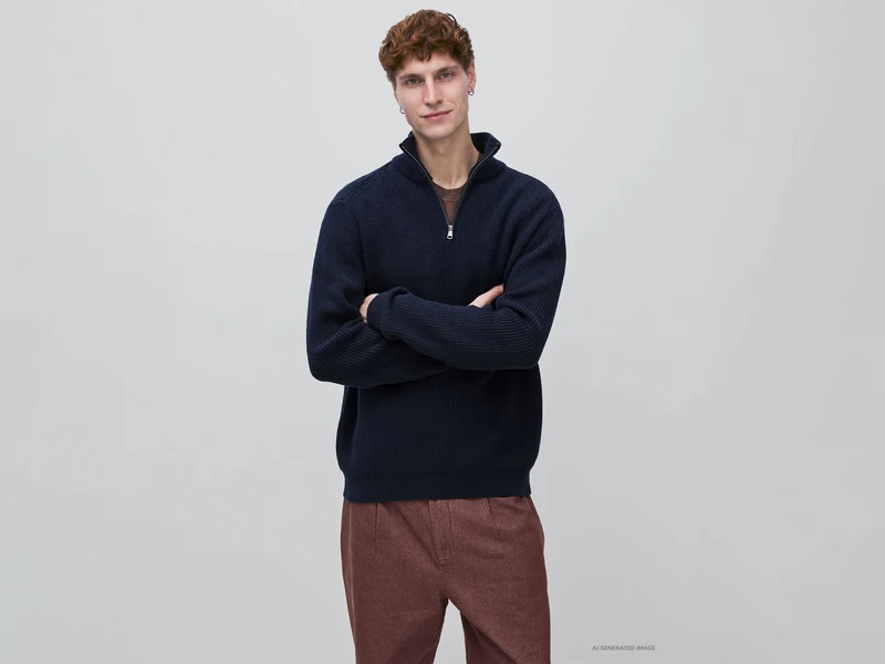 Pullover mit halbem Reißverschluss aus Wollmischung