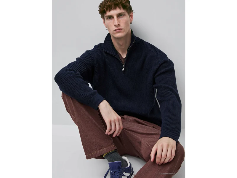 Pullover mit halbem Reißverschluss aus Wollmischung