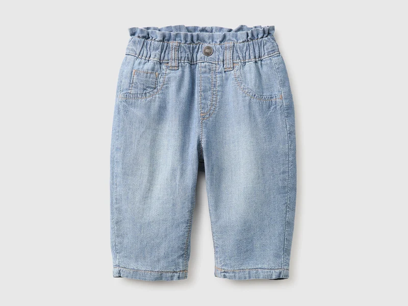 Chambray-Hose mit gerafftem High-Waist-Bund