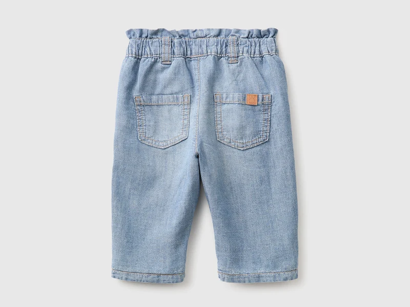 Chambray-Hose mit gerafftem High-Waist-Bund