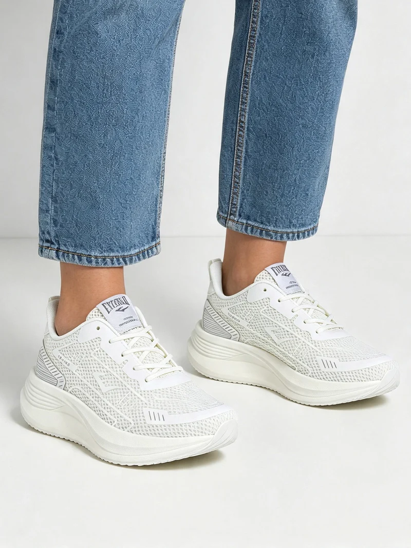Sneakers sportive da donna in tessuto con suola alta - bianco