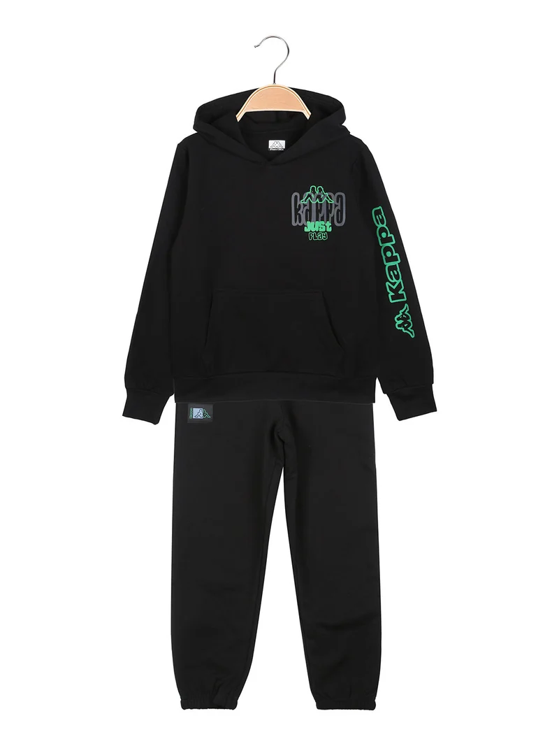 Completo tuta da ragazzo 2 pezzi con cappuccio e interno in caldo cotone - nero