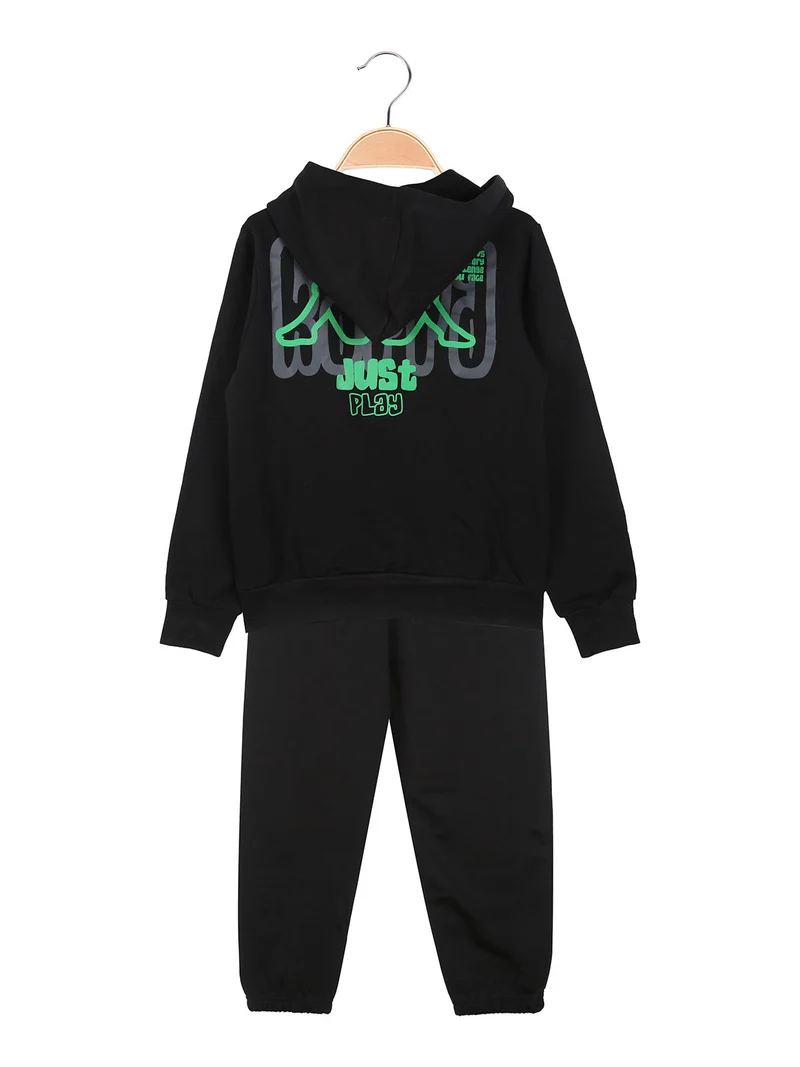 Completo tuta da ragazzo 2 pezzi con cappuccio e interno in caldo cotone - nero