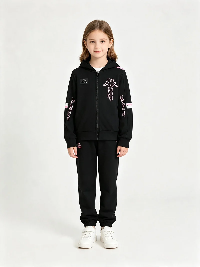 Completo tuta da ragazza 2 pezzi full zip con cappuccio e interno felpato - nero