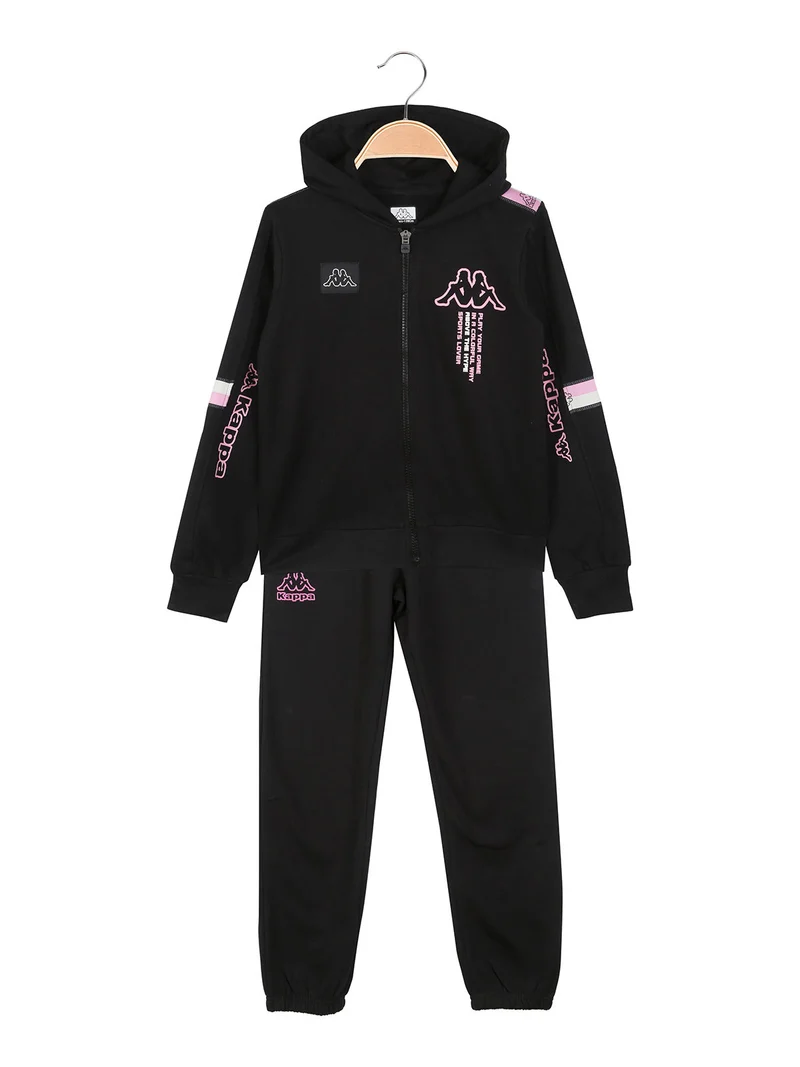 Completo tuta da ragazza 2 pezzi full zip con cappuccio e interno felpato - nero