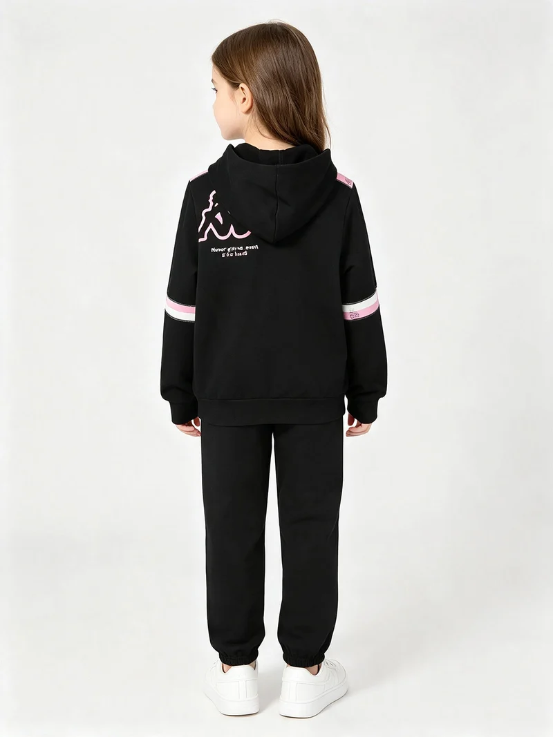 Completo tuta da ragazza 2 pezzi full zip con cappuccio e interno felpato - nero