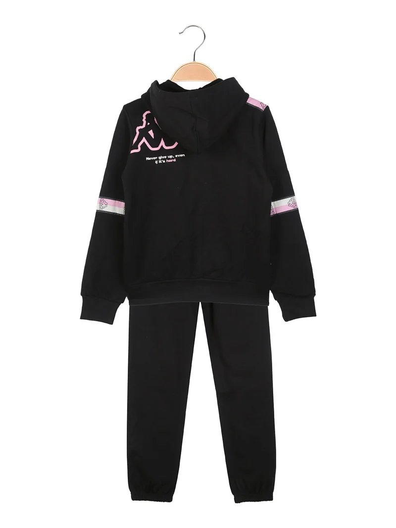 Completo tuta da ragazza 2 pezzi full zip con cappuccio e interno felpato - nero