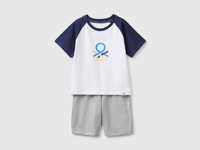 Kurzer Baumwollpyjama mit Logodruck